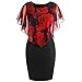 Produktbild Elegant Damen Schlauchrock Casual Plus Size Rose Print Schmetterlingshülse Chiffon O-Neck Rüschen Minikleid Blusenkleid Kleider Partykleid Abendkleider