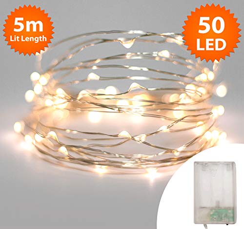 Preisvergleich Produktbild Weihnachtsbeleuchtung, Lichterkette 50 LED warmweißen Innen beleuchtung, Warmweiß Micro String Lichter - Batteriebetrieben - 5m / 16ft Lit Länge