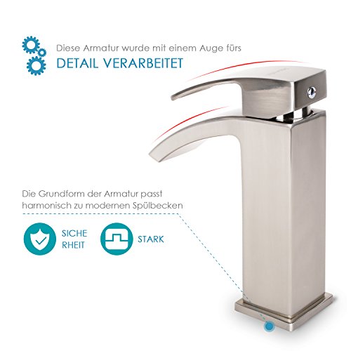 HOMFA Waschtischarmatur Wasserfall Einhebel Einhandmischer Mischbatterie Wasserhahn Armatur für Bad Badezimmer Waschbecken, Nickel gebürstet, HF001 - 4