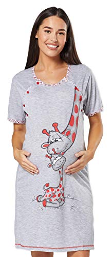 Happy Mama. Camisón premamá de embarazo y lactancia. Cartoon estampado. 366p (Rojo, EU 40)