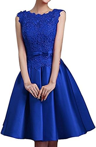 Women's A-Line Short Satin Appliques Bridesmaid Evening Dresses Formal Prom Party Dresses Royal Blue UK06