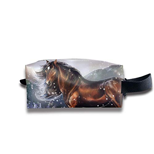 Makeup Trousse de Maquillage Cool Snow Horse Painting Zip Travel Portable Storage Pouch for Mens Womens Cosmetic Travel Bag