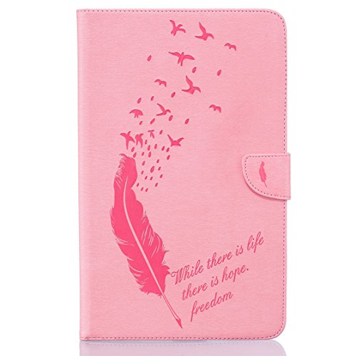 Romtronic Lederhülle Leder Tasche Case Cover für Samsung Galaxy Tab A 10.1 2016 (SM-T580 SM-T585) Hülle PU Schutz Etui Schale Feather Muster Design Backcover Flip Cover Wallet Case mit Standfunktion Karteneinschub und Magnetverschluß (Rosa) - 2