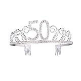 Frcolor 50th Birthday Tiara Crystal Rhinestone Women 50th Birthday Crown with Combs