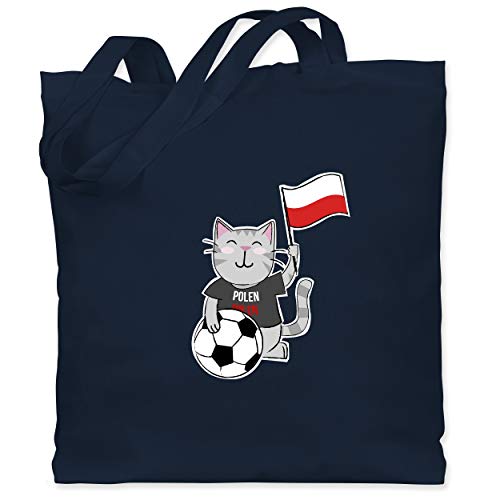 Shirtracer Fußball-Europameisterschaft 2020 – Fußball Katze Polen – Unisize – Navy Blau – WM101 – Stoffbeutel aus Baumwolle Jutebeutel lange Henkel