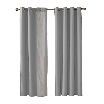 Deconovo Lot de 2 Rideaux Salon Gris Clair Double Face Thermique à Oeillets Isolant Thermique Rideaux Chambre Fille 135x240cm