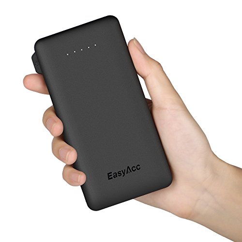 EasyAcc 6000mAh Ultra-sottile Batteria Esterna Smart Output Power Bank Caricatore Portatile ad con Built-in cavo Micro USB per Smartphone - Nero
