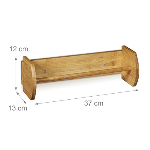 Relaxdays Wand Küchenrollenhalter Bambus HBT: 12 x 37 x 13 cm Papierrollenhalter Holz zur Wandmontage als Spender und Halter für Küchenrolle Küchenrollenspender sowie Haushaltsrollenhalter, natur - 3