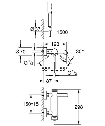 Grohe 33628001 Essence Wannenarmatur mit Brausegarnitur für die Wandmontage - 2