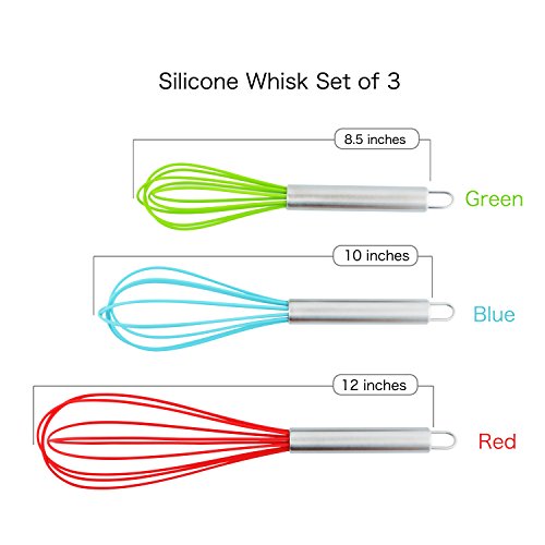 DRAGONN Silikon Schneebesen Set, Ei, Milchaufschäumer, Milk & Egg Beater Mixer, Geschirr für mischen, Schlagen und Rühren, Set von 3 - 5