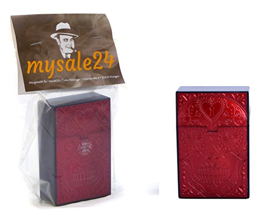 Zigarettenbox, Zigarettencase, Zigarettenetui, Kunststoffbox für 19-21 Zigaretten, Totenkopf rot, versch. Ausführungen - 3