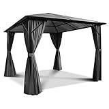 IDMarket - Tonnelle Toit Polycarbonate 3x3 M Rideaux Gris