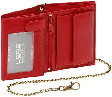 Biker Wallet Purse with Chain, Genuine Leather, red Chain-Series''