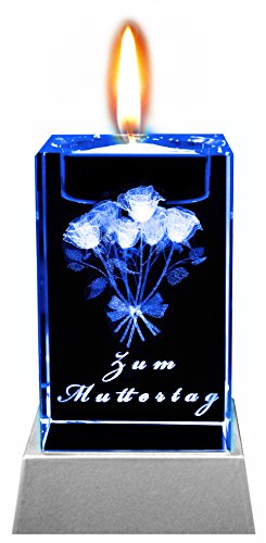 Kaltner Präsente Stimmungslicht – Das perfekte Muttertagsgeschenk: LED Kerze / Kristall Glasblock / 3D-Laser-Gravur Teelichthalter Blumen Zum Muttertag - 4