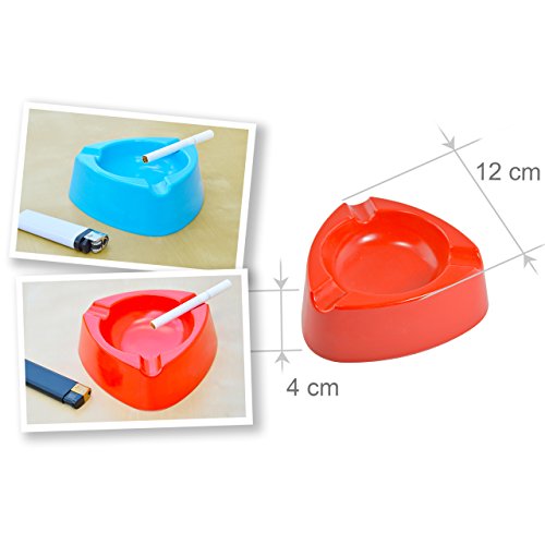 Aschenbecher Ascher aus Kunststoff – Farben: Rot und Hellblau – Durchmesser 12,0 cm – einfach – cool – günstig 10 Stück - 2