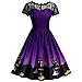 Produktbild Longzjhd Halloween Kleid Spitze Kurzarm Retro Jahrgang Kleid A Linie Kürbis Swing-Kleid Cocktail Hochzeit Spitzen Brautjungfern Party Rockabilly Damen Bodycon Ärmellose Abend Party Prom Dress
