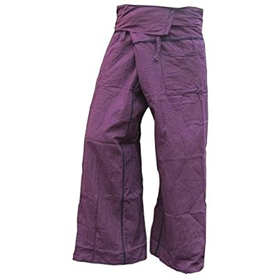 Panasiam Thai Fisherman Pantalon en coton véritable solide avec poche Taille : S-XL (de 160 à 195 cm) 5 couleurs différentes - violet - L
