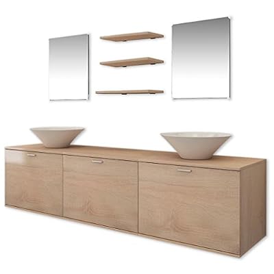 vidaxl 8 pièces de mobilier salle bain et lavabo beige
