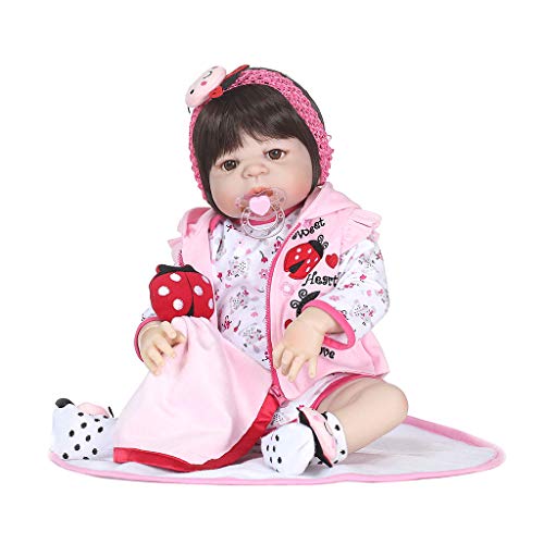 Preisvergleich Produktbild LyGuy Silikon Neugeborenes lebensechtes Baby, Decken-Karikatur-Strampler-mit Kapuze Mantel-Stirnband-Marienkäfer Perfektes Geburtstags-Puppen-Geschenk für Kinder 22 Zoll