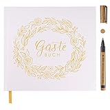 ⭐HOCHWERTIGES GÄSTEBUCH: Auf 120 weißen Seiten haben Sie genügend Platz, um Ihre Glückwünsche und Fotos für die Ewigkeit festzuhalten. Dabei verhindert eine Papierdicke von 120gsm pro Blatt ein Durchdrücken auf die Rückseite