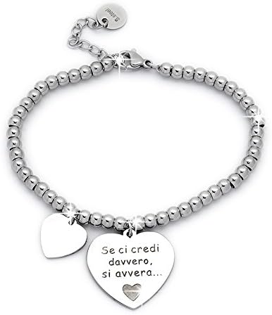 Beloved ❤ Women's Bracelet, Steel Bracelet Emotional – Phrases, Thoughts, Words with Charms – Pendant – Adjustable Size – Engraving – Silver