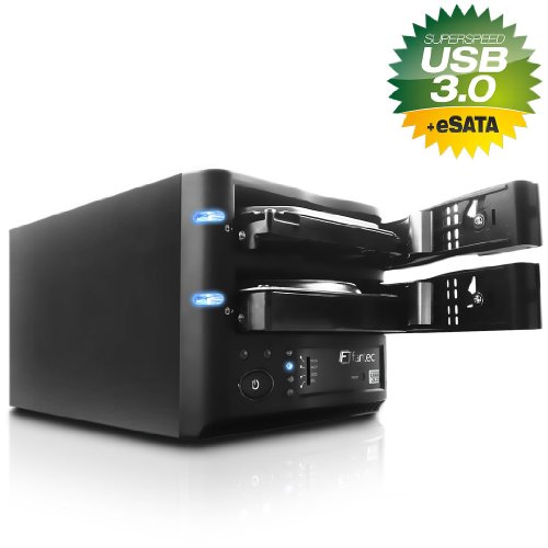FANTEC MR-35DU3e Externes 2-fach Festplattengehäuse (für den Einbau von 2x 8,89 cm (3,5 Zoll) SATA I/II/III Festplatten, USB 3.0 SUPERSPEED und eSATA Anschluss, UASP Unterstützung, RAID Funktion (0/1/JBOD/BIG Modus), 70 mm Lüfter, schraubenlos, internes Netzteil) schwarz - 2