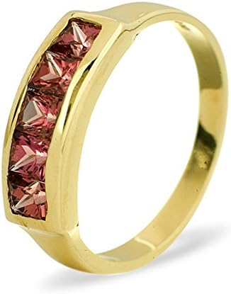 TheDiamondStore | Square Cut Raspberry Red Rhodolite Garnets Set Into 9K Gold Band - Size Q