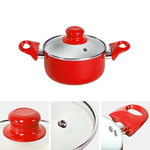TecTake® 8 teiliges Keramik Kochtopf Set mit Glasdeckel rot - 4