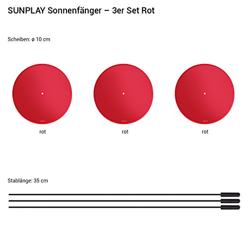 SUNPLAY „Sonnenfänger-Scheiben“ in ROT, 3 Stück je 10 cm Durchmesser im Set + 35 cm Schwingstäbe - 2
