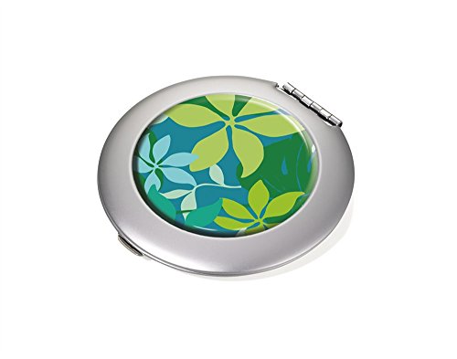 TROIKA GREEN JUNGLE TASCHENSPIEGEL – #COM03-A162 – rund, silber – Spiegel und Vergrößerungsspiegel (1:2) – glänzend verchromt – mit Design-Aufkleber – Aluminium – TROIKA-Original