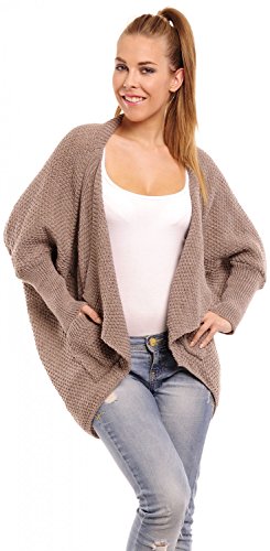 CAPRI MODA - Women's Waffle Knit Cardigan Pockets Batwing Sleeves - CHARLIZE (Cappuccino, ONE SIZE UK 10/12/14)