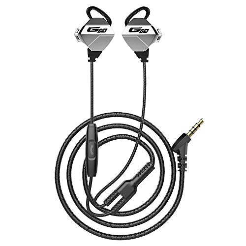 Volwco Gaming-Ohrhörer mit Dual-Mikrofon, 3,5 mm HiFi-Gaming-Ohrhörer, Geräuschunterdrückung, Gaming-Kopfhörer für PUBG, Mobile Gaming, PS4, Xbox One, Laptop, PC, Silver + Black