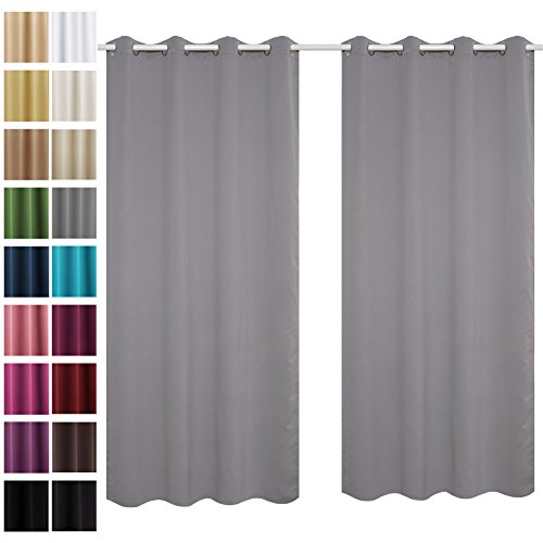 EUGAD VH5867dgr Gardine Vorhang blickdicht mit Ösen , leicht schwere Verdunkelungsgardine Verdunkelungsvorhang Ösenschal , 135x175 cm , Dunkelgrau