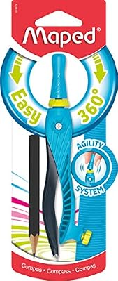 Maped - Compas Scolaire Kid'Z 360° Agility - Compas Enfant pour Débutants - à Partir de 6 ans - avec Bague Adaptateur - Coloris Aléatoire Bleu Ou Rose