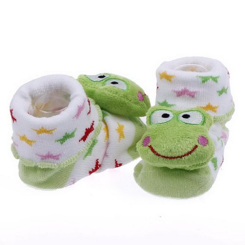 Double Baby Indoor Anti-slip Warm Knitting 3D Socks Green Frog 0-12 Moths