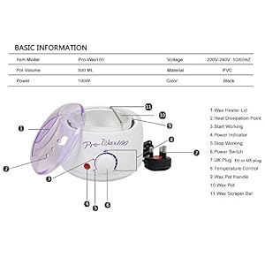 Epilator hair removal - Warmer Wax Heater + Paraffin Wax + 50 waxing paper strips + gloves + 10 Waxing Spatulas - Image 2