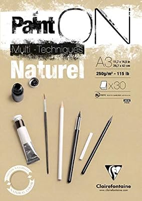 Clairefontaine 96541C - Un Bloc encollé Paint'On 30 feuilles 29,7x42 cm 250g, Naturel