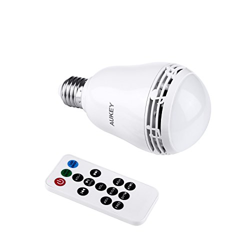 AUKEY Bluetooth Lautsprecher und LED Glühbirne mit Fernbedienung, 12W, dimmbare RGB Lampe für entspannten Musikgenuß, Memory-Funktion, 650LM, E27 Fassung Weiß (LT-BS1) - 2