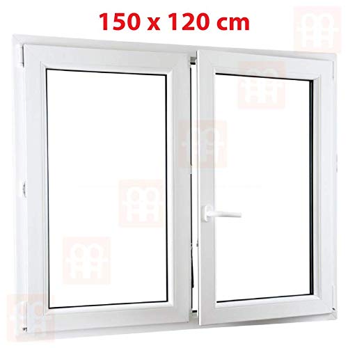 Preisvergleich Produktbild Kunststofffenster / 150x120 cm (1500x1200 mm) / weiß / Zweiflügelige ohne Pfosten / rechts / 6 Kammern