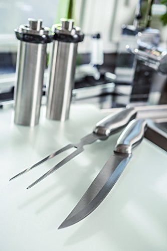 Tranchierbesteck Edelstahl Fleischmesser und Gabel 2 teilig im silberfarbigen Koffer mit transparentem Deckel - 3