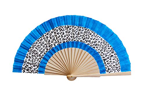 Abanico Sabana azul y blanco pequeño. Abanico español, artesano, pintado a mano por una cara. Colección Sabana Blanco. Pequeño: 23cm ...