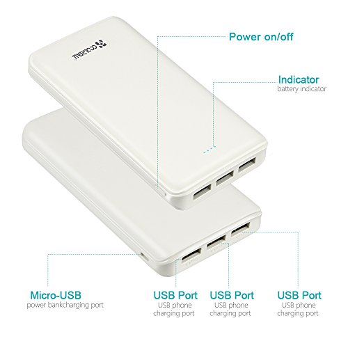 20000mAh Caricabatterie Portatile CoolreallÂ® Power Bank Batteria Esterna 3 porte USB per iPhone, iPad, Samsung, Huawei, Nexus, HTC e altro smartphone, tablets