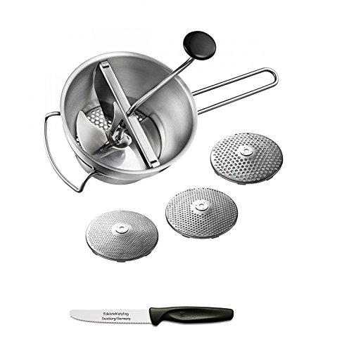 Gefu 89210 Passiergerät "FLOTTE LOTTE" multifunktional inkl. 3 Lochscheiben + Edelstahlstyling Universalmesser Geschenkset