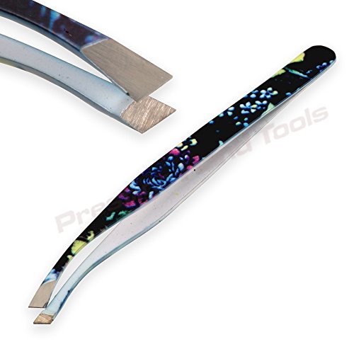 PTL® Eyebrow tweezers Professional slanted Curved hair remover saloon quality (Floral)