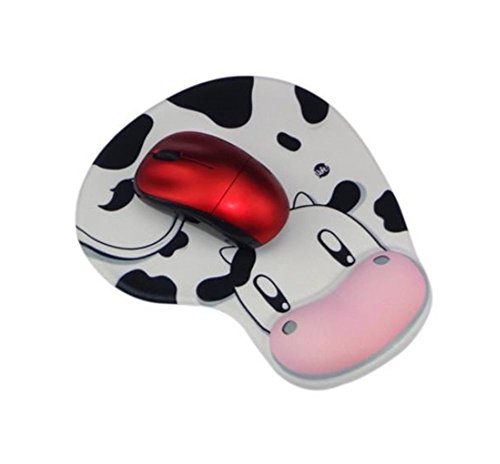 Demarkt Mauspad Ergonomisches Komfort Mauspad mit Handauflage aus Gel, PU (19 x 23cm, Stoff) Kuh Weiß - 3