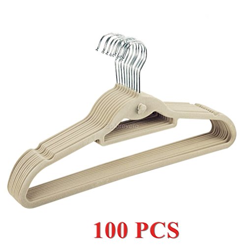 Befied 100 Stücke 0,4 cm dick Kleiderbügel mit Samtbezug, Anti- Rutsch Hosenaufhängung, Grau