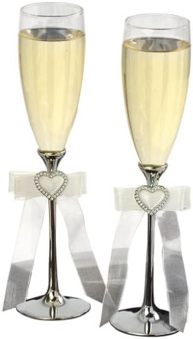 Ivy Lane DesignToasting Flutes, Silver Heart Buckle, Set of 2