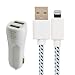 Produktbild Original OKCS® Premium KFZ Ladeset! Dual USB Schnellladeadapter + 1 M Textil Ladekabel Datenkabel passend für iPhone 6 / 6 Plus / 5, 5S, 5C, iPod Touch 5 Generation, iPod Nano 7 Generation, iPad Mini, iPad 4, iPad Air in Weiß