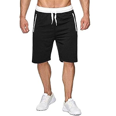 CHYU Short Homme Short pour Homme Sport Jogging et d'entraînement Fitness Pantalon Court Jogging Pantalon Bermuda Pochette de Rangement pour Fermeture Éclair (Noir, L)