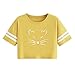 Produktbild Weant Damen Sommer T-Shirts Riemen Rundhals Tie up Kurzarm Crop Top Saum Streifen Shirt Junges Mädchen Oberteil Bluse (Gelb Katzen, XL)